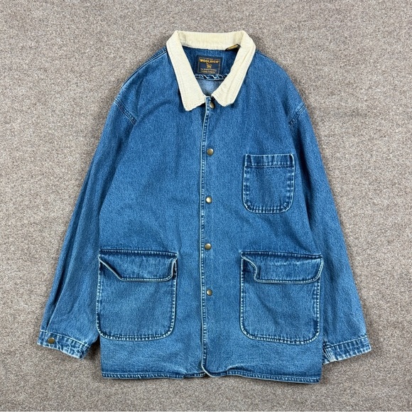 Woolrich Other - Woolrich Blue Denim Chore Barn Field Jacket Mens XL Snap Closure Corduroy Collar